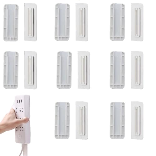 8 Stück Selbstklebender Stanzfreier Steckdosenhalter, Steckdosenleiste Halterung, Steckdosenleiste Wandhalterung, Steckdosenhalterung, für Steckdose Router Küche Organisieren(Weiß)