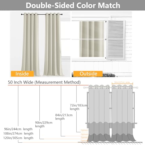 Image of Simplebrand Natural Extra Long 10ft Curtains for Patio 120 Inches Long 2 Panels Set, Room Darkening Light Blocking Solid Thermal Insulated Energy Saving Grommet Noise Reducing Curtains, 50 Wx120 L