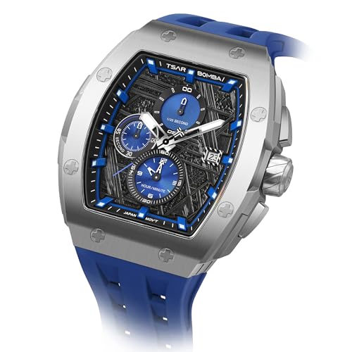 Image of Tsar Bomba Mens Watches Quartz Wristwatch for Men Waterproof 50M Analog Luxury Tonneau Chronograph Calendar Date Men's Dress Business Work Watch Gift for Men
