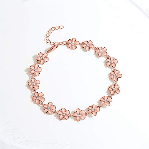 Daisy Flower Bracelet White Laser Engraved 925 Sterling Silver CZ Adjustable Chain 6.5"+1.5" Extender3