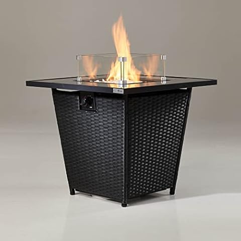 REALGLOW Glassport Rattan Table Gas Fire Pit 13KW with Windshield Cover