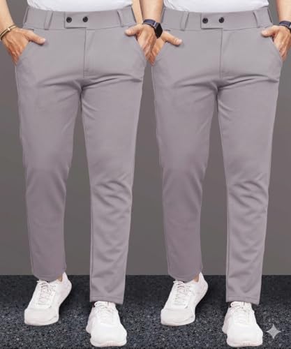 Image of Men's Slim Fit Lycra Formal Trousers Combo | Stretchable Smart Casual Pants for Office Wear | Mid-Rise Flat Front Stylish Chinos