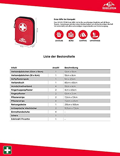 Foto von GEIGELSTEIN Reise Erste Hilfe Set, Made in Germany, mit Edelstahl Pinzette für Wandern, Fahrrad, Bergsteigen und Outdoor