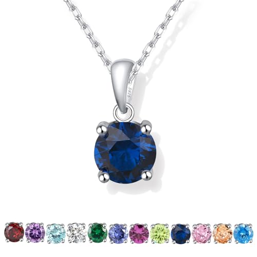 Birthstone Necklaces for Women, S925 Sterling Silver Necklace for Mom (Sapphire, White Gold)