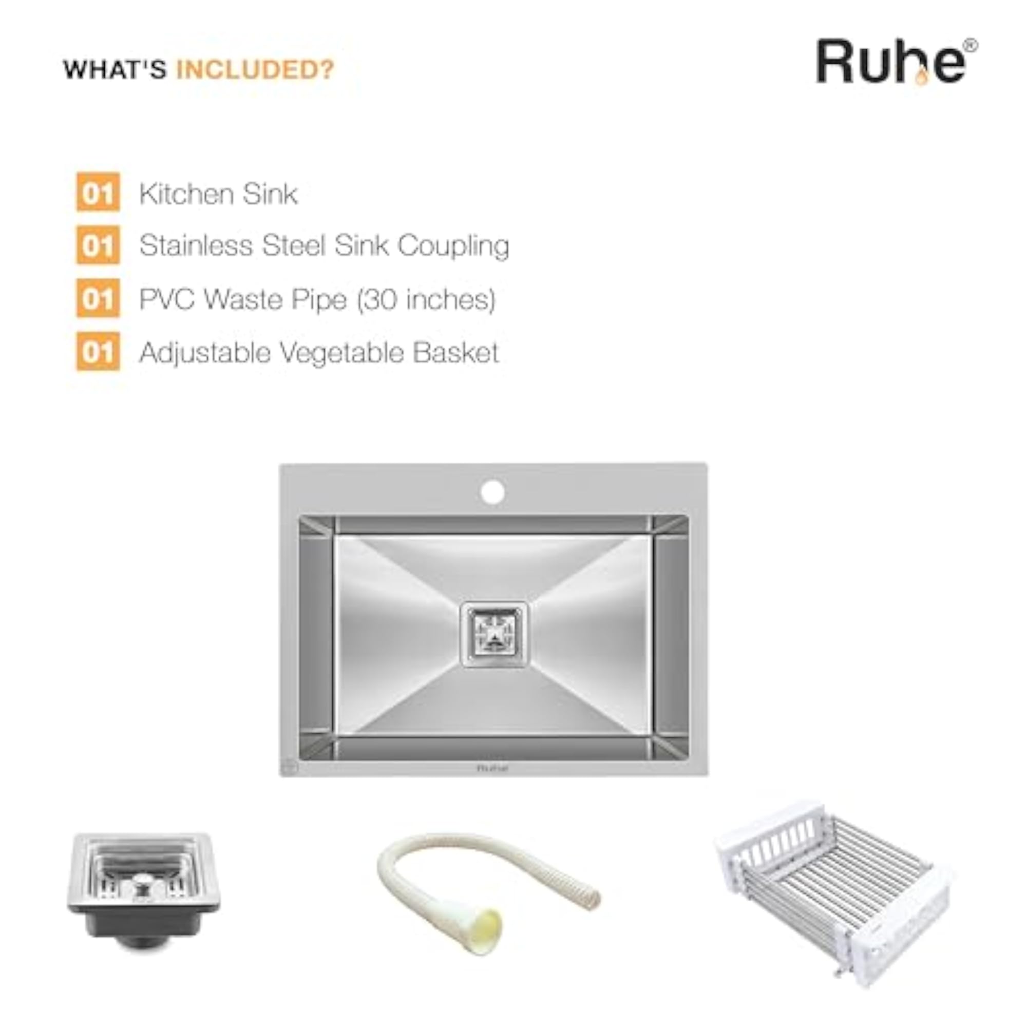 Single Bowl Kitchen Sink with Tap Hole - 24x18x10 inches