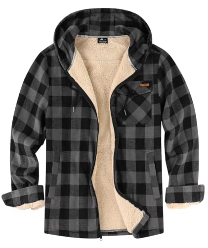 Clearance Mens Plaid Zip Up Hoodies Top Sellers Genafy Full Zip Up Hoodie For Men Fleece Sherpa Lined Mens Zipper Work Hoodies Fashion Plaid Flannel Hooded Sweatshirt Winter Heavyweight Warm Thick Green