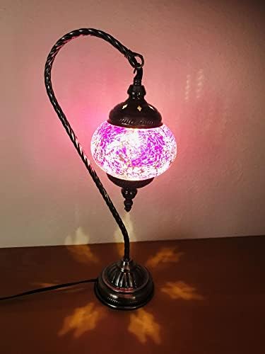 Silver Fever Handcrafted Mosaic Turkish Lamp Moroccan Glass Table Desk Bedside Light Bronze Base with E12 Bulb (Lavander Lattern)