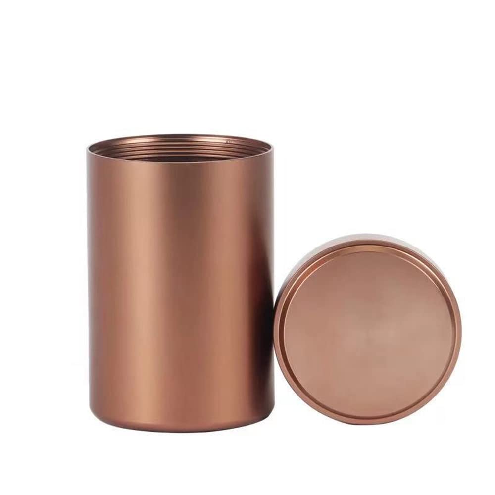 Seal Tea Canisters, Color Titanium Aluminum Alloy Round Tea Tins, Mini Portable Sealed Jar for Coffee Tea Candy Storage Loose Leaf Tea Tin Containers Storage (Brown, 140ML)