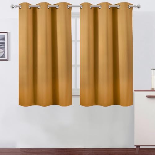 Image of LEMOMO Mustard Yellow Blackout Curtains /38 x 54 Inch /Set of Two Panels Grommet Living Room Curtains
