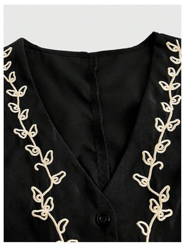 MakeMeChic Women's Floral Embroidery Vest Top V Neck Button Down Sleeveless Hippie Jacket3