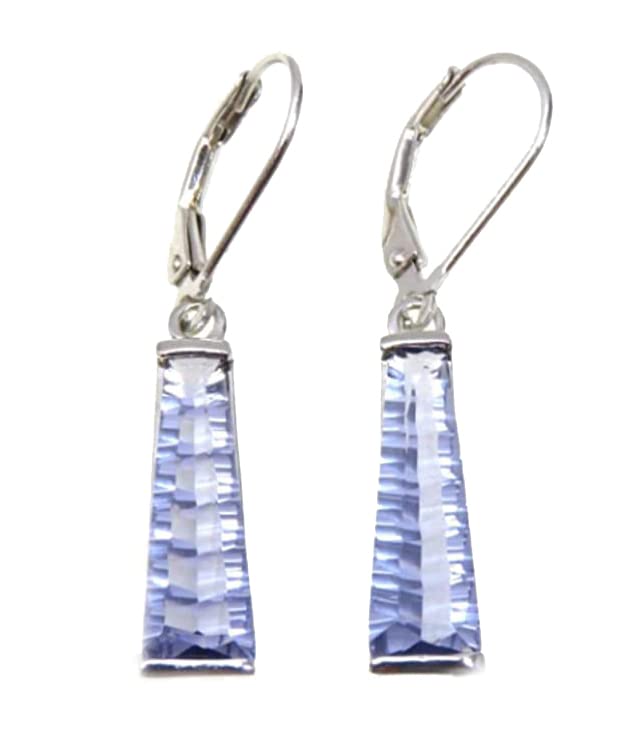 E50406P Fancy Cut Mt St Helens Purple Helenite December Birthstone Ladder Shape Dangle Sterling Silver Dangle Earrings