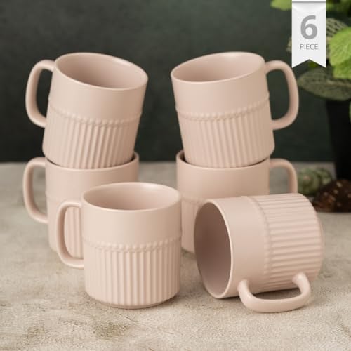 Image of Clay Craft Fine Ceramic Crimson Ivory Coffee Mug Set of 6, Cups for Tea & Coffee, Mug Set, Gift Set, Elegant Design for Home and Kitchen and Can Be Gifted to Your Loved Ones On Any Occassions
