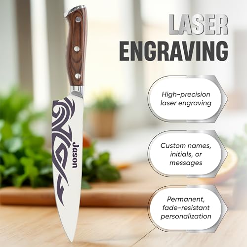 Image of Personalized Chef Knife-Stainless Steel Blade, Tribal Engraved Design, Custom Name Option Professional Kitchen Knife for Chefs & Home Cooks