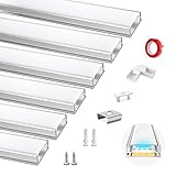 [ Accesorios completos ]- 6 x tira led aluminio perfil, 6 x cubiertas, 12 x tapas finales, 18 x clips de montaje, 18 x tornillos y tornillos de Expansión, 3 x cinta adhesiva, 2 x conectores de esquina. (Nota: las tiras de LED no están incluidas. Puede encontrar más conectores de esquina de 90 grados en www.amazon.es/dp/B096RYK49Q)