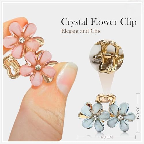 Image of BAKEFY - 6 pcs Double Small Mini Faux Pearl Hair Claw Clips with Daisy Flower Design Sweet Nonslip Artificial Cute Tiny Metal Bangs Clips Decorative Hair Accessories for Women and Girls Gift