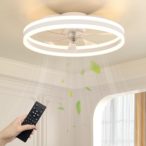 NIORSUN 50cm Ceiling Fans with Lights and Remote 6 Speeds and 3000K-6500K Dimmable Quiet Ceiling Fan Light Smart Modern LED Fan Lights Ceiling for Bedroom Living Room Dining Room (White)