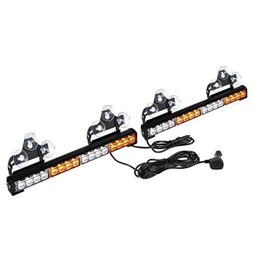 ASPL 2x16.8 inch Emergency Flashing LED Traffic Advisor Strobe Light Bar 32LED 26 Flash Patterns Interior Safety Warning Lights (Amber/White)