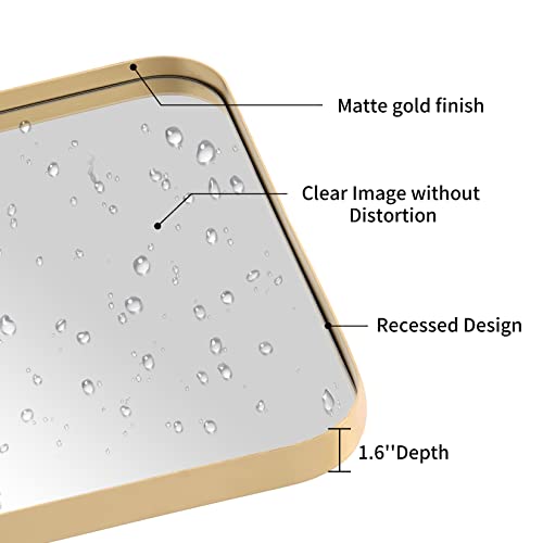 Geloo Rectangle Wall Mounted Mirror - Vanity Bathromm Mirror Decor With Metal Framed Modern Mirror For Bathroom Makeup(Gold) 20'' X 32'' #TOP1