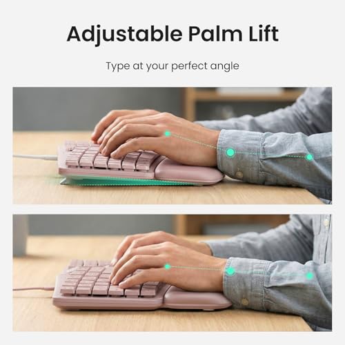 Image of Nulea Ergonomic Keyboard, Wired Keyboard with Split Design and Palm Rest, Volcano Keycaps, Natural Typing, Type C and USB Plug, 2 in 1 Port for Windows and Mac, 3 Colors(Pink)