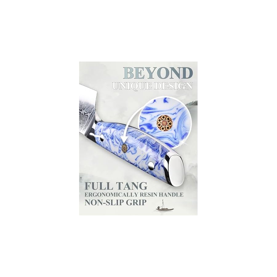 8-Inch-Kiritsuke-Chef-Knife-Kitchen-Slicing-Knife-Forged-Damascus-Steel-with-Blue-and-White-Resin-Handle-Full-Tang-HUA-Series 8 Inch Kiritsuke Chef Knife, Kitchen Slicing Knife Forged Damascus Steel with Blue and White Resin Handle - Full Tang - HUA Series