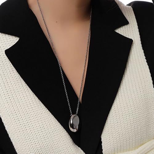 ADAJURI Pebble Pendant Larait Necklace For Women | Waterproof Dainty Matinee Small Waterdrop Pullable Pendant Necklace | Adjustable Long Tassel Sweater Chain Necklace | Chunky Smooth Pendant Jewelry4