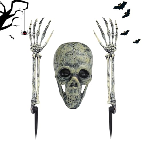 Tuxxjzm Decoraciones de Esqueleto para Exteriores, Brazos de Esqueleto de Halloween, diseño Realista de Calavera para, Patio, jardín, casa embrujada, Valla de Puerta Delantera