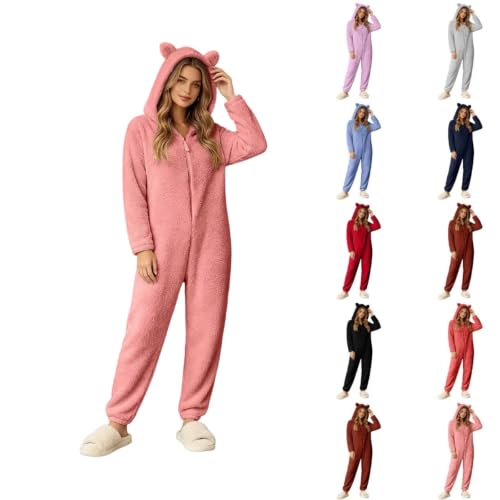 Womens Fall Pajamas Hooded Fleece Romper Pajamas Winter Sleepwear - image 1