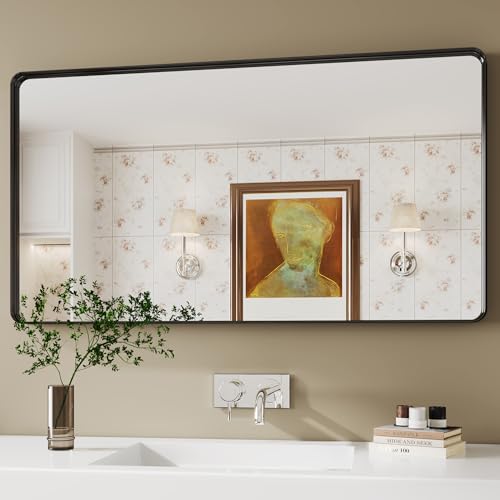 espejos para baños,30x50 Black Mirror for Bathroom,Restroom Mirror,Bathroom Vanity Mirrors for Over Sink,Horizontal and Vertical Hanging