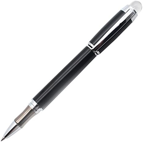 Gullor Rollerball Pen, Black Lacquer Silver Trim Crystal Cap with Fine Point (0.5 mm) Black Ink Refill