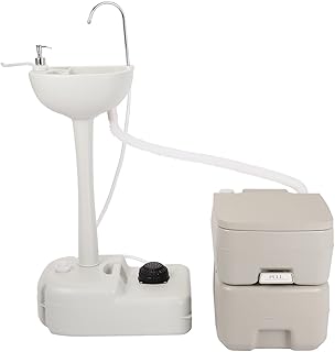 Outvita Portable Sink and Toilet Combo, 5 Gallon Hand Washing Station & 5.3 gallon Flushing Toilet, Detachable Wastewater Recycled Perfect for Outdoor Camping RV Travel Boat