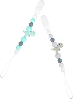 KOMBIUDA 2 Pçs Bebê Chupeta Corrente Clipe Bebê Silicone Chupeta Corrente Dinossauros Chupeta Corrente Dentição Contas Corrente Infantil Silicone Chupeta Corrente Sílica Gel Brinquedo Anti