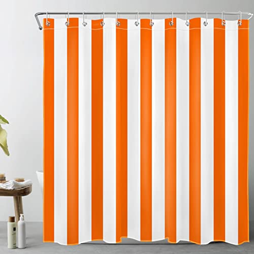 LB Orange & Weiß gestreift Duschvorhang 180x200cm Einfache geometrische Kunst Antischimmel Wasserdicht Badezimmer Gardinen, Minimalist Extra Lange Polyester Stoff Bad Vorhang mit Haken