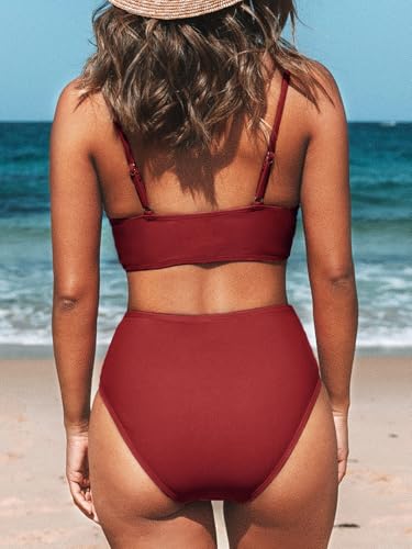 Image of CUPSHE Women's Bikini Sets Two Piece Swimsuit High Waisted V Neck Twist Front Adjustable Spaghetti Straps Bathing Suit