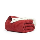 Salt Earth GOTS Certified 100% Organic Cotton Throw Blanket, 55' x 60' Waffle Blankets & Throws for Bed, Throw Blanket for Couch, Modern & Cozy Blanket, All Season,Comfy & Soft Blanket(Red Dahlia)
