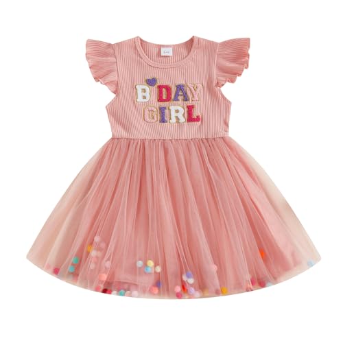 Toddler Baby Girl Tulle Birthday Dress Sleeveless Tutu Dresses Flower Girl Wedding Party Princess Summer Sundress (A-Pink, 18-24 Months)