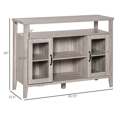 Homcom Farmhouse Sideboard Buffet Cabinet, Coffee Bar Cabinet With Storage Shelves, Kitchen Cabinet With 2 Framed Glass Doors And Anti-Topple, Distressed Gray #TOP2