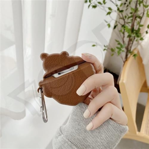 Image of Dezet Cute Soft Silicone Pouh Case for Airpods Pro GEN-2 (2022) � 3D Cartoon Animal Character Cover with Keychain Ring, Shockproof & Dustproof Protective Case for Kids & Girls (BISCUT Bear)