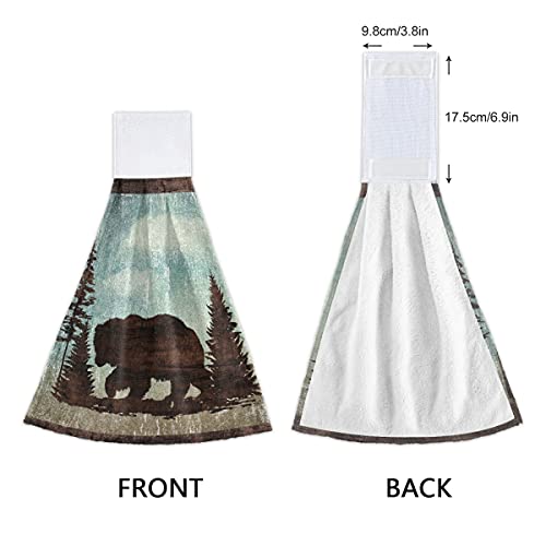 Black Bear Hanging Kitchen Towels Set 2 Pcs - Retro Forest Deer Dish Cloth Tie Towel Absorbent Soft Dry Towel For Bathroom Laundry Room Decor #TOP3