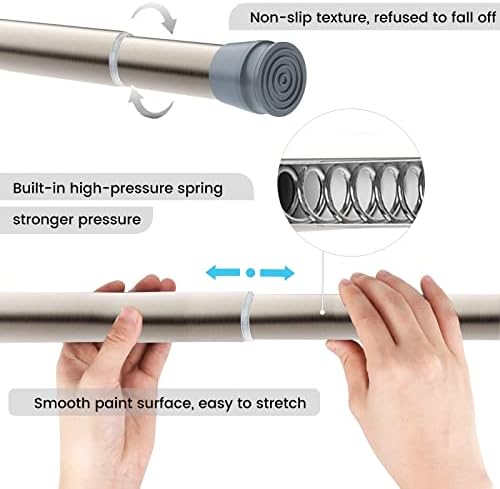 Bicolic Shower Curtain Tension Rod, Adjustable Telescopic Shower Pole, Extendable Spring Loaded Curtain Rail for Bathroom, 140-250cm/55.1-98.4Inch, Nickel