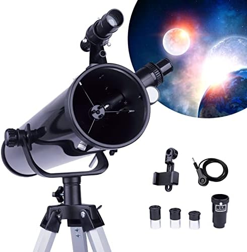 Telescope, 700mm/76mm Astronomical Telescope with Tripod, Wire Shutter, Phone Adapter to View Moon, Planet and Landscape, Black