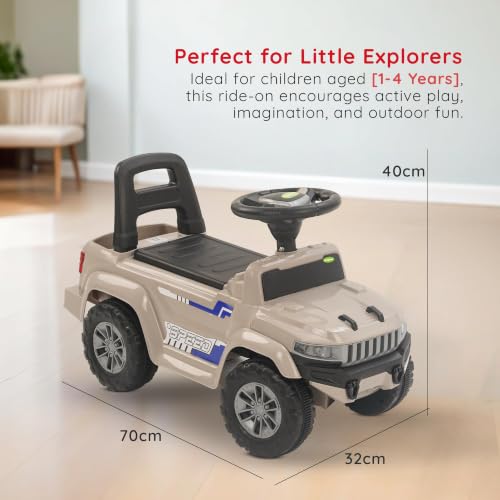 Image of Baybee Speedy Baby Ride on Car for Kids | Portable Kids Car with LED Lights, Music & Storage Basket | Push Toy Cars with High Backrest | Toddler Rideons Jeep for 1 to 3 Years Boys Girls (Desert)