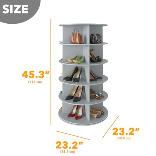 SpaceAid 5 Tier Rotating Shoe Rack Tower, Spinning Shoe Display Lazy Susan, Revolving 360 Shoe Rack Storage Round Carousel, Vertical Handbag Rotate Shoes Closet Organization (5-Tier Gray)