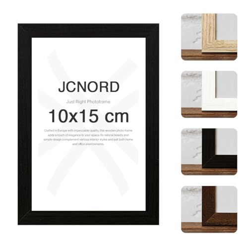 JCNORD Schwarzer MDF Holz Bilderrahmen 10x15 cm mit bruchsicherem Acrylglas | Moderner Fotorahmen für Wände und Tische