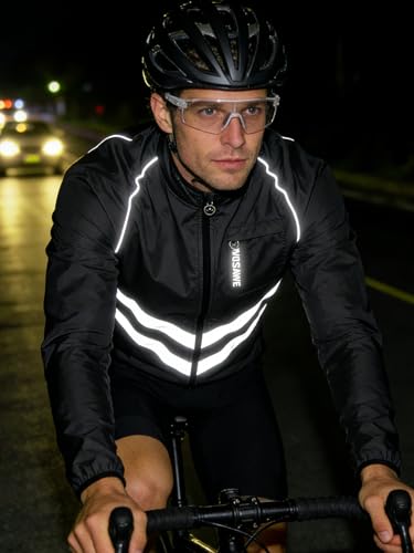 WOSAWE Men's High Visibility Cycling Wind Breaker Light Pocketable Biking Jacket, Black X-Large