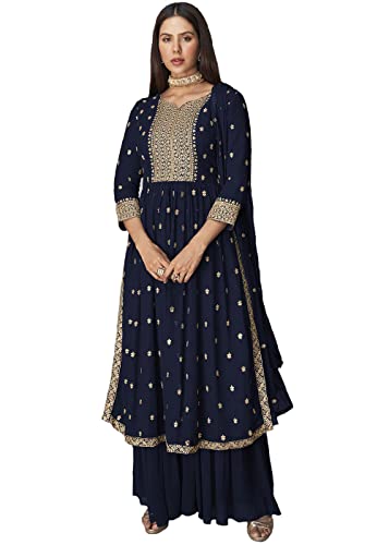 Image of Xomantic Fashion Women's Ethnic Wear Nyra Cut Embroidery Kurti plazzo and Dupatta set