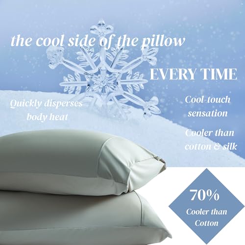 Image of Beckham Hotel Collection Cooling Pillowcases for Hot Sleepers, Standard /Queen Size Set of 2, Cool Bedding, Envelope Closure, Silky Soft, Breathable, Moisture-Wicking, Aqua Gray