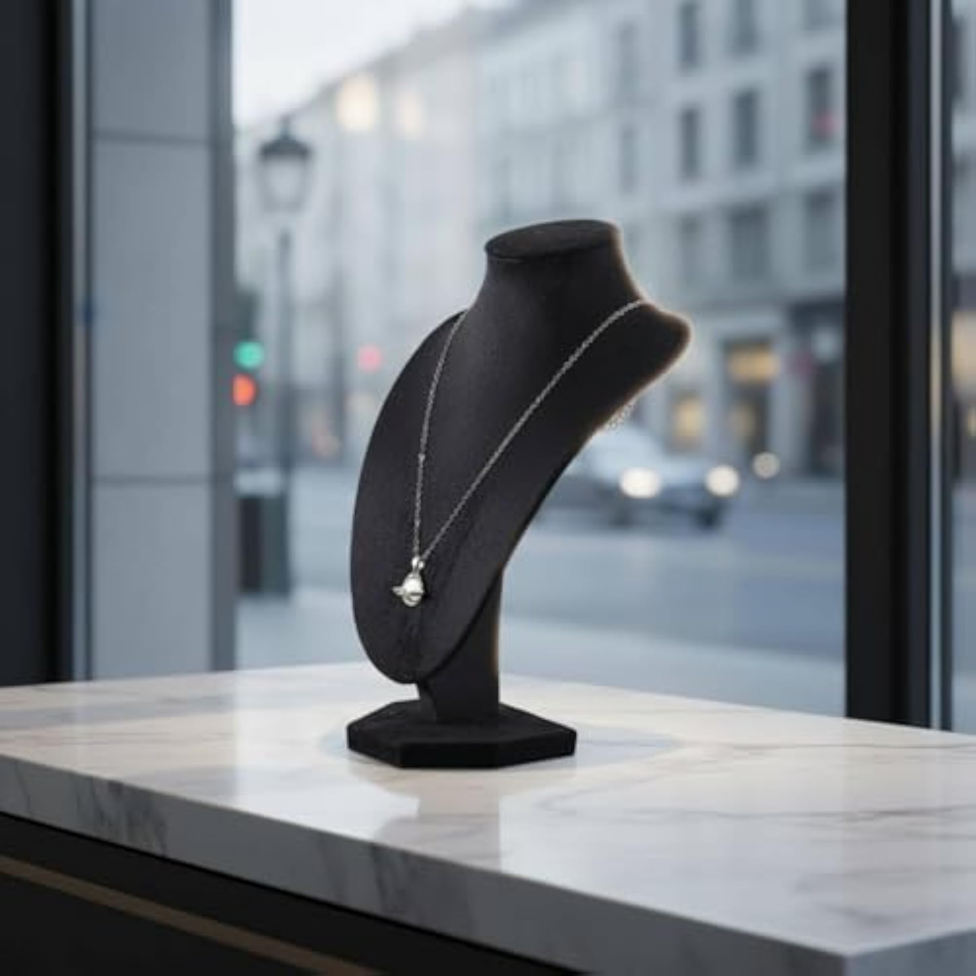 Premium Look Necklace Bust, Faux Leather Display Stand