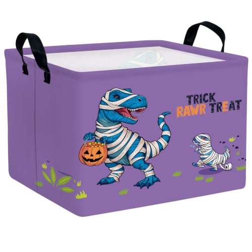 Image of Halloween Basket Gift Cute Pumpkin Ghost Parties Decor Kid Trick or Treat Basket for Boys and Girls Rectangular Storage Bin Box (Blue Dinosaur)