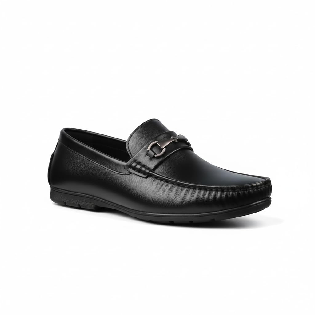 Men’s Black Formal Loafers with Metal Buckle | Slip-On Office & Business Wear Shoes for Men-image-8