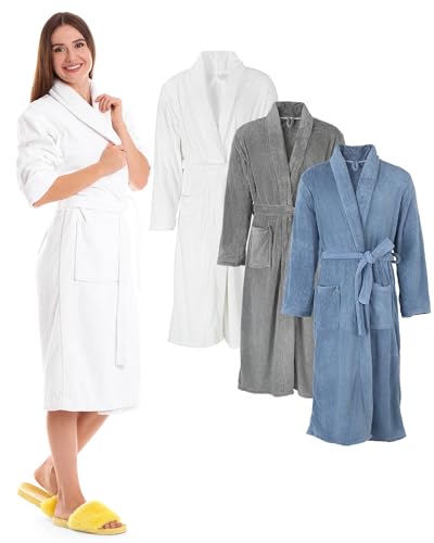 3 Pcs Warm Coral Fleece Bath Robes 3 Solid Color Soft Robe Soft Women Men's Bathrobes Unisex Spa Fuzzy Night Robe with Pockets, Generously Sized